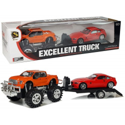 Járműkészlet Narancssárga Monster Truck Piros BMW Caravan 58 cm