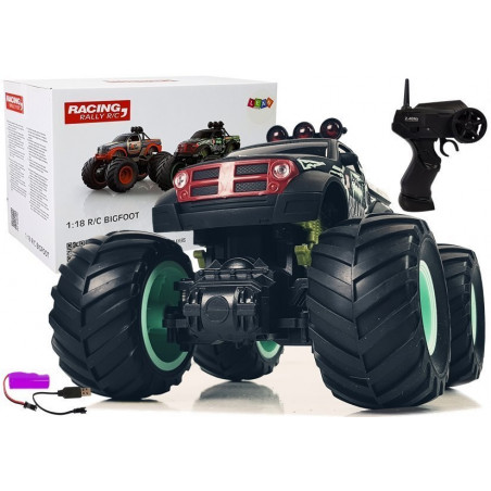 Off-road automatikus pick-up hatalmas Bigfoot Wheels 2.4G 1:18 fekete/zöld távirányítós