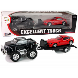 Járműkészlet Fekete Monster Truck Fehér lakókocsi 58 cm