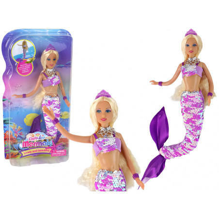 Mermaid Doll Lila Hosszú Szőke Haj Mermaid Tail Flitterek