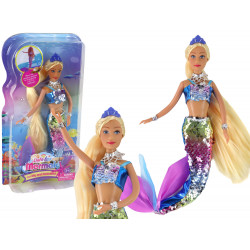 Mermaid Doll Blue Long Szőke haj Mermaid Tail flitterek