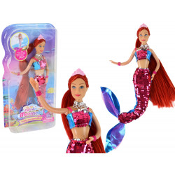 Mermaid Doll Burgundy Hosszú haj Mermaid Tail flitterek