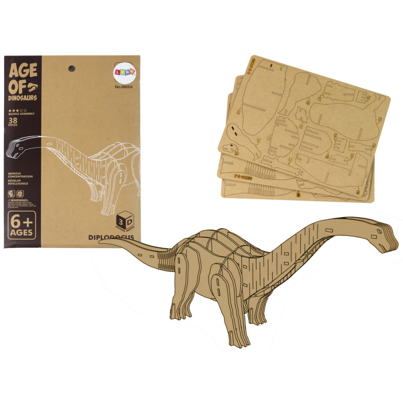 Fából készült 3D térbeli kirakós Brontosaurus oktatási összeállítás 38 darab