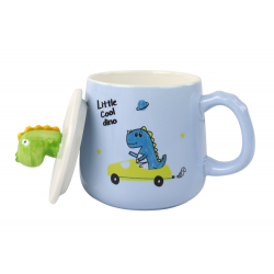 Kerámia bögre Dinosaur Blue Infuser kanállal