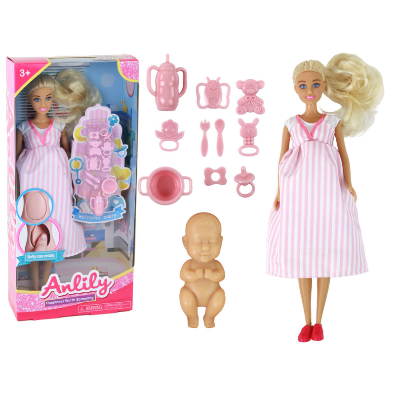 Anlily Mom Doll rózsaszín ruha terhes has baba