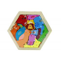 Jigsaw Puzzle Animals Wooden Blocks Színes 12 db.