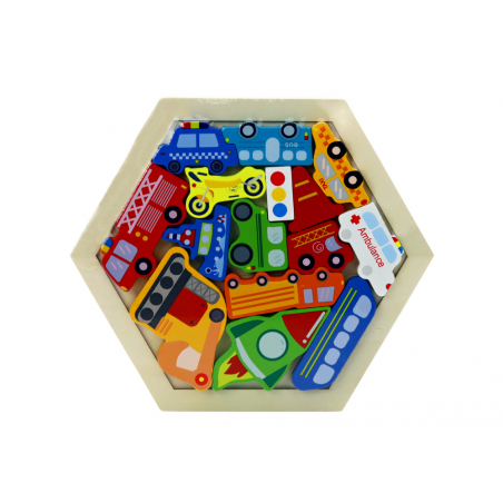 Puzzle Jigsaw Vehicles Rocket Wooden Blocks Színes 15 db.